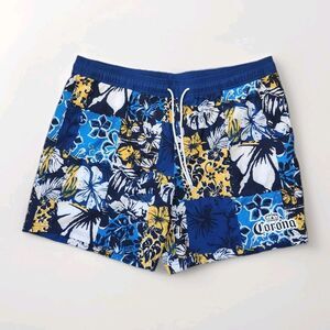 Corona Hawaiian Swim Trunks Blue Yellow Floral Patchwork Mens 2XL Board Shorts